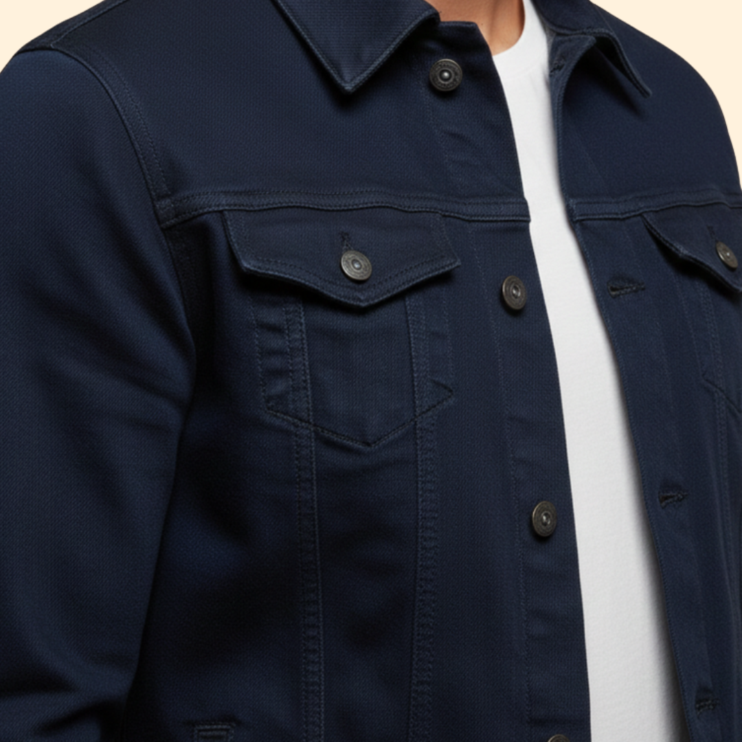 Men’s Denim Bomber Jacket with Chest Pockets