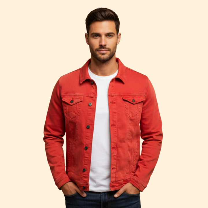 Men’s Denim Bomber Jacket with Chest Pockets