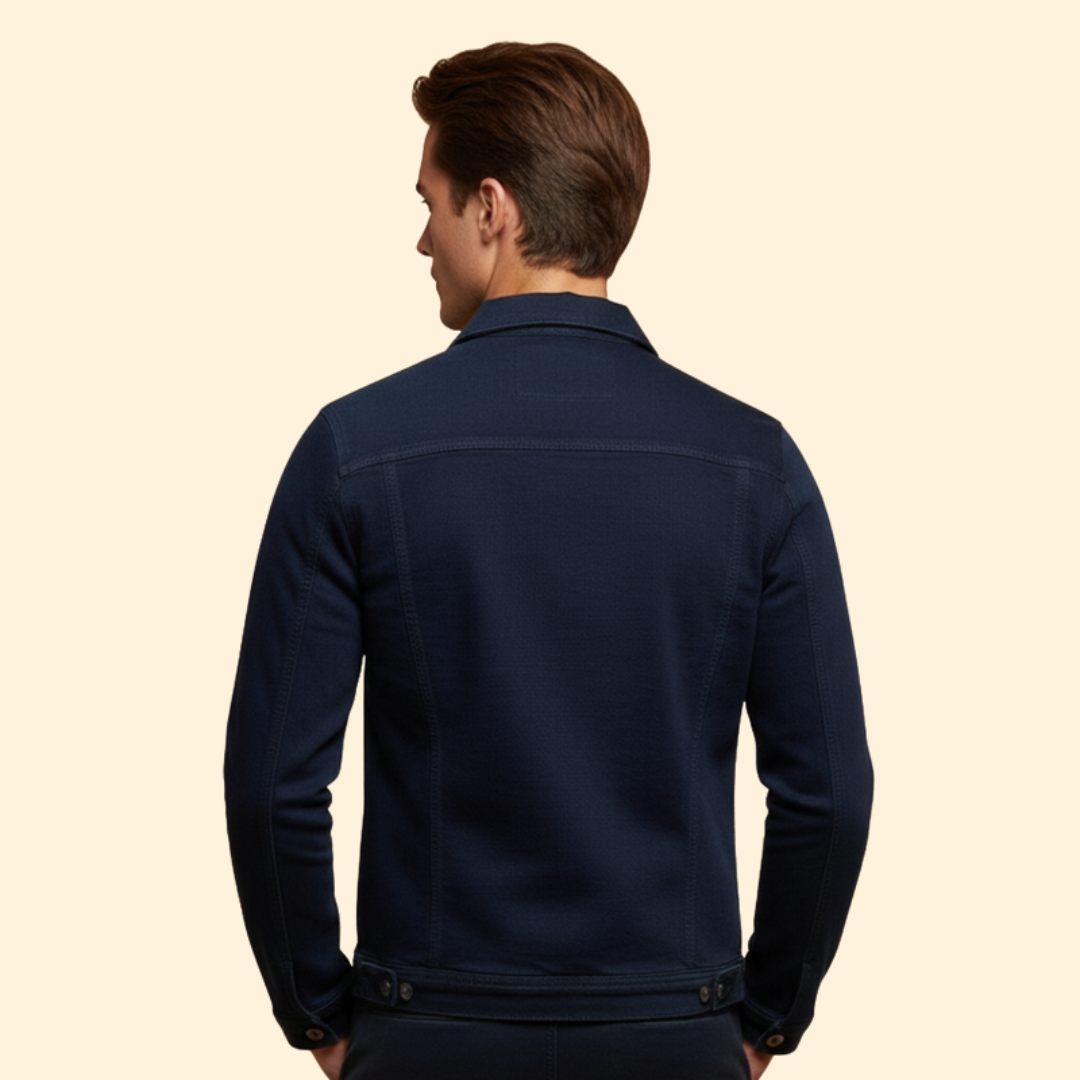 Men’s Denim Bomber Jacket with Chest Pockets