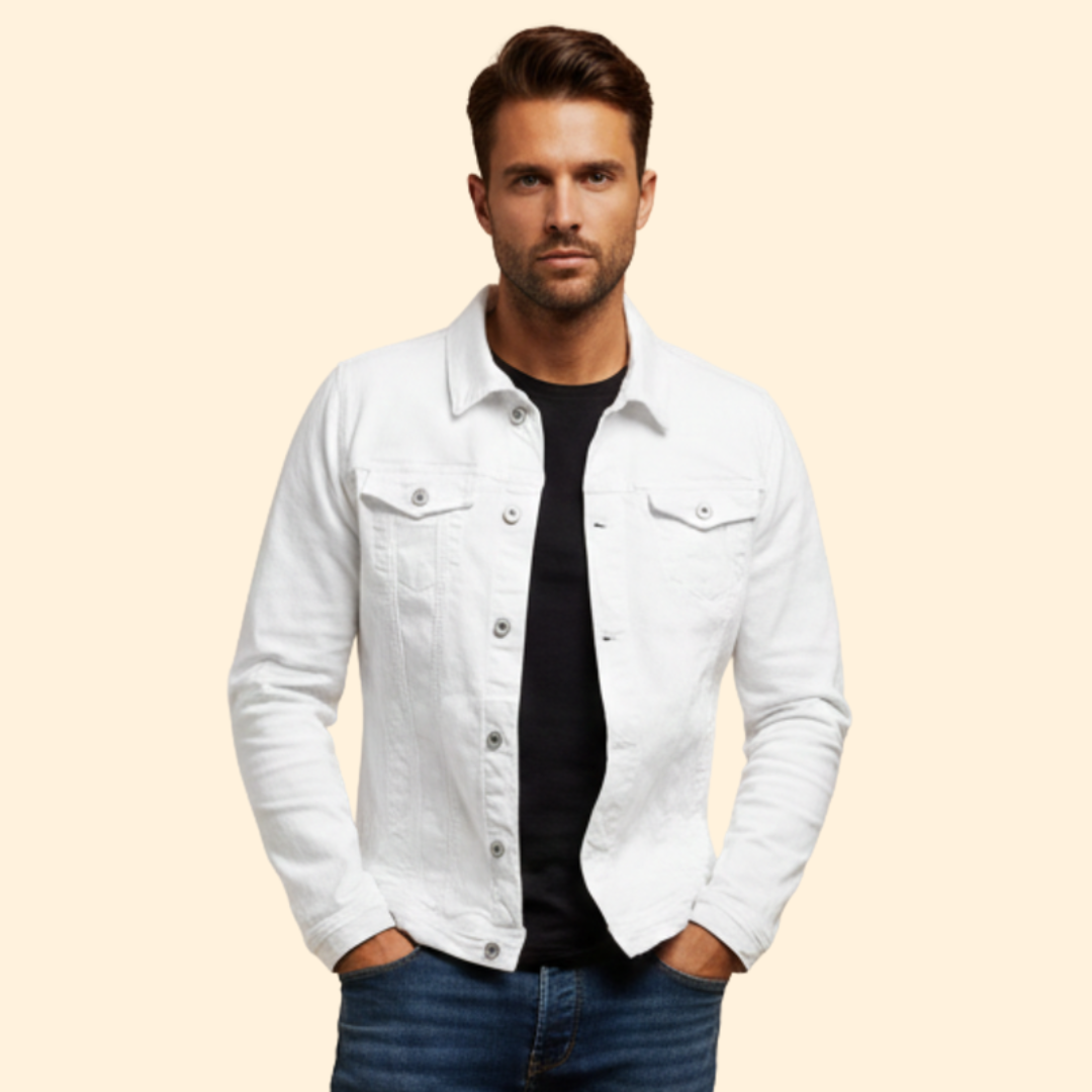 Men’s Denim Bomber Jacket with Chest Pockets