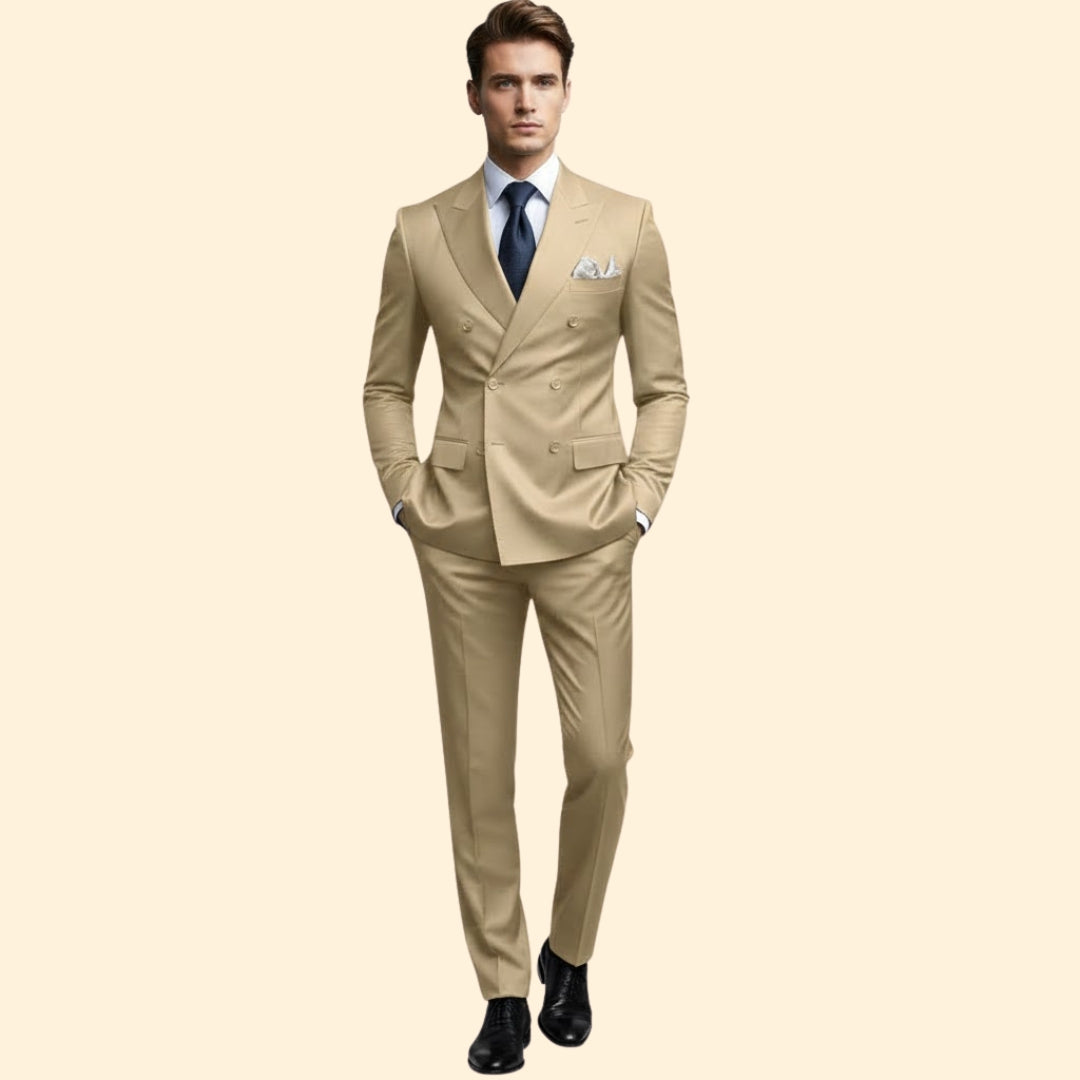 Men’s Double-Breasted Suit with Peak Lapel