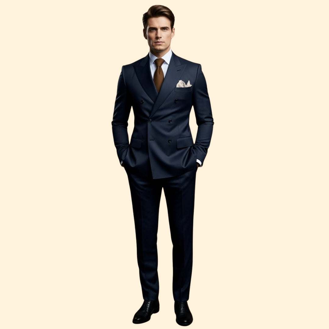 Men’s Double-Breasted Suit with Peak Lapel