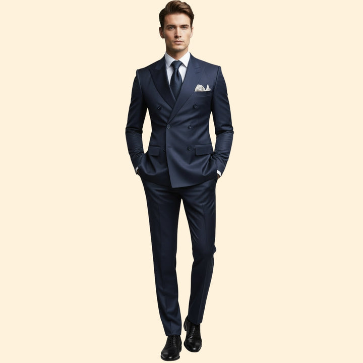 Men’s Double-Breasted Suit with Peak Lapel