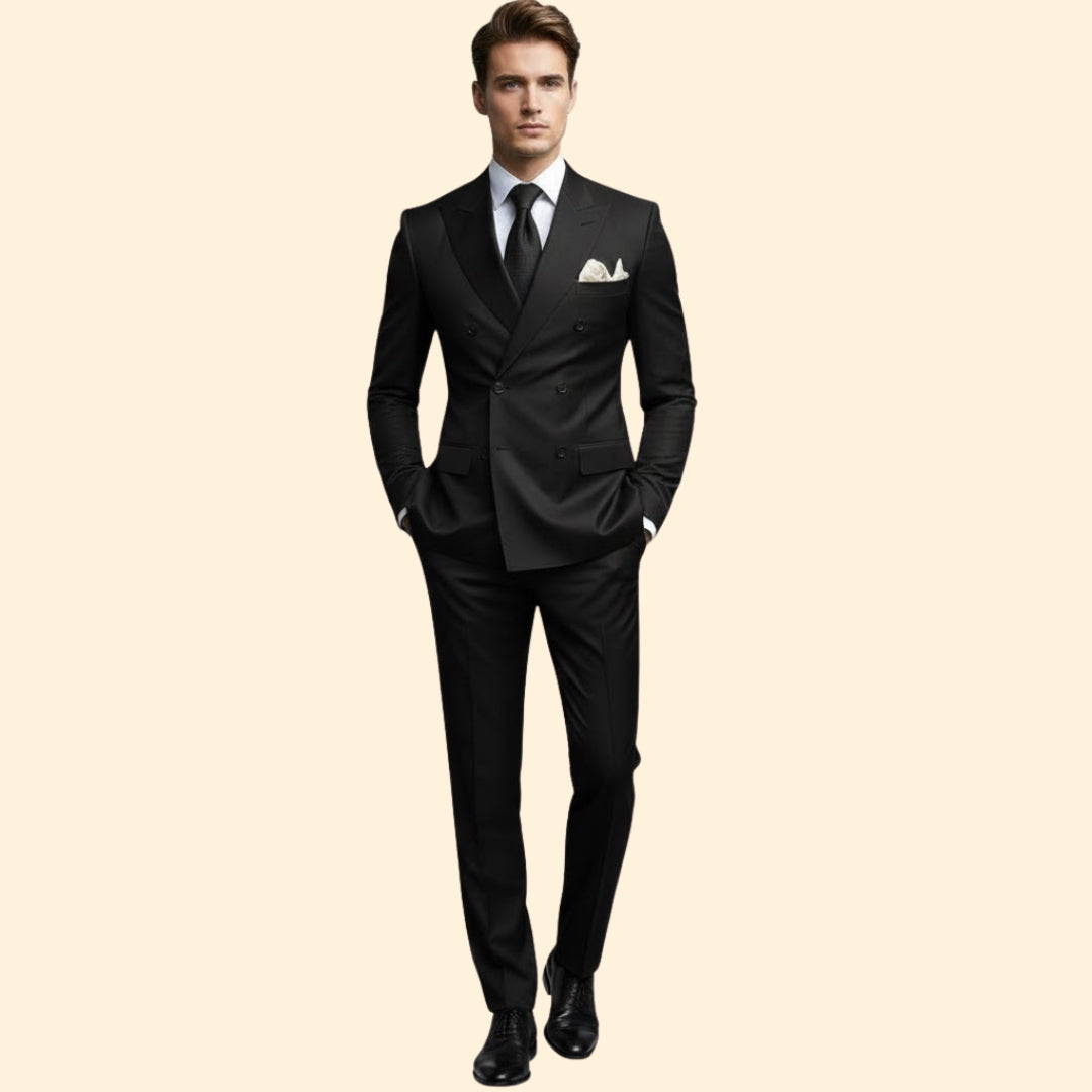 Men’s Double-Breasted Suit with Peak Lapel