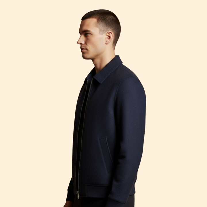 Men’s Fashion Bomber Jacket with Pointed Collar Design