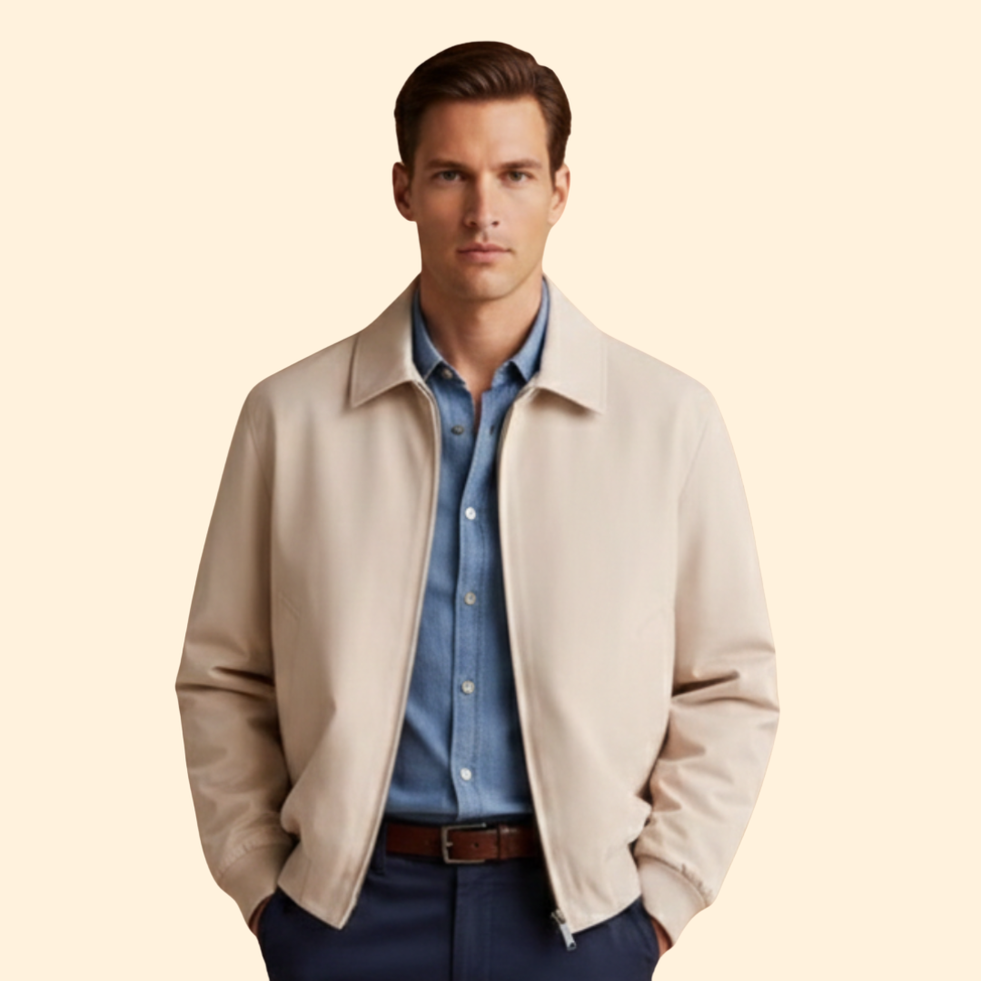 Men’s Fashion Bomber Jacket with Pointed Collar Design