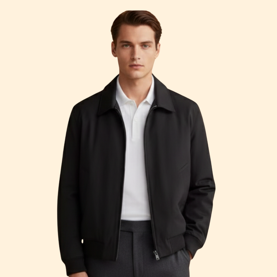 Men’s Fashion Bomber Jacket with Pointed Collar Design