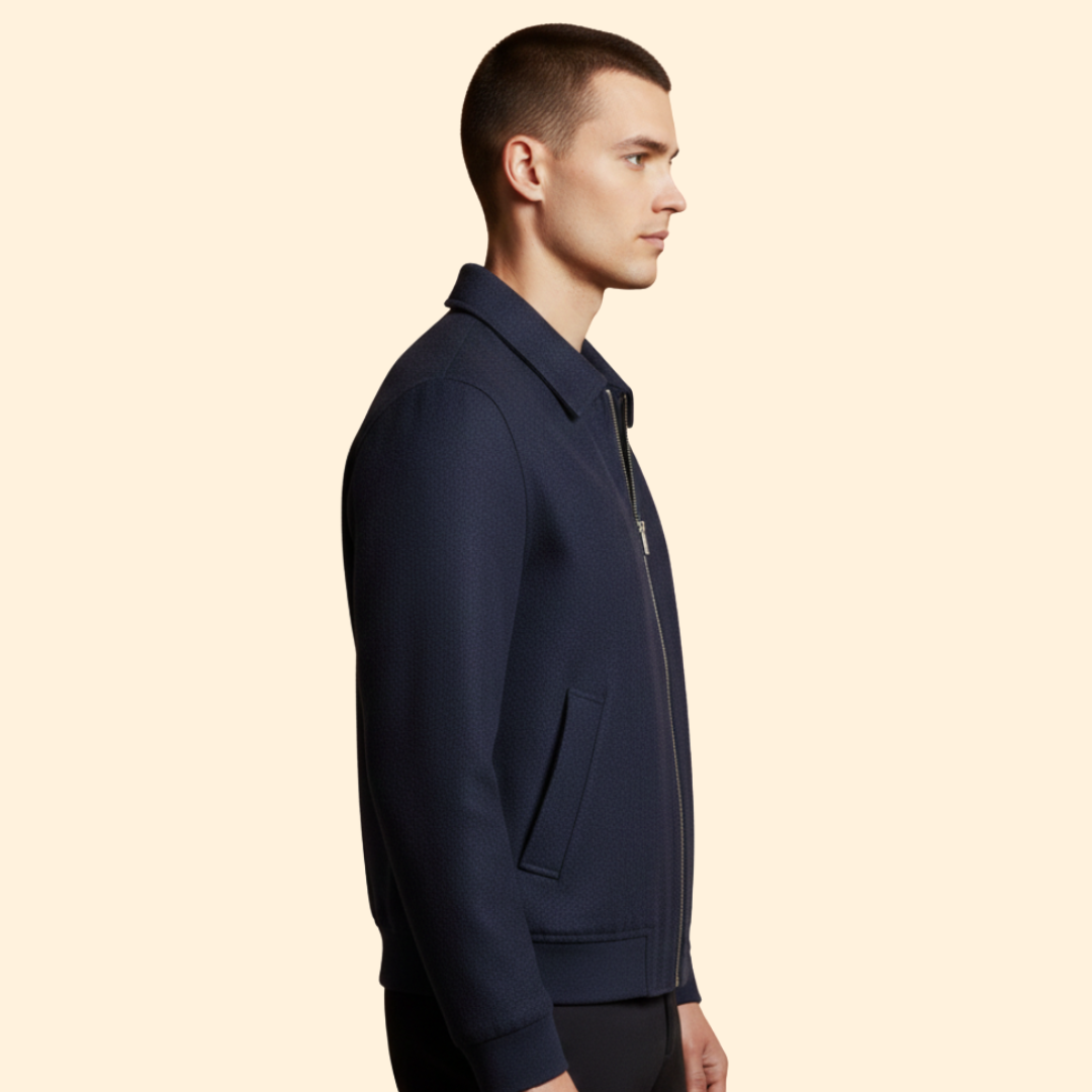 Men’s Fashion Bomber Jacket with Pointed Collar Design