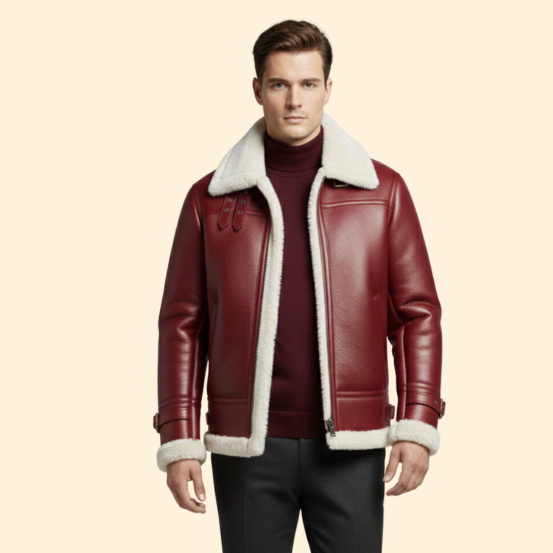 Men’s Flight Jacket with Sheepskin-Style Collar