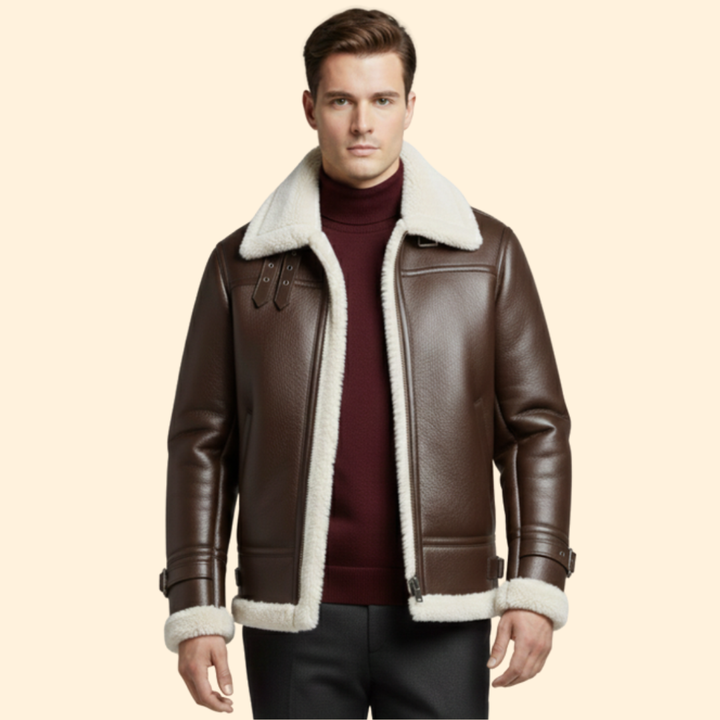 Men’s Flight Jacket with Sheepskin-Style Collar