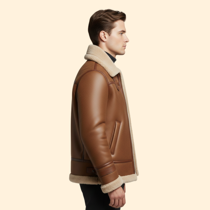 Men’s Flight Jacket with Sheepskin-Style Collar