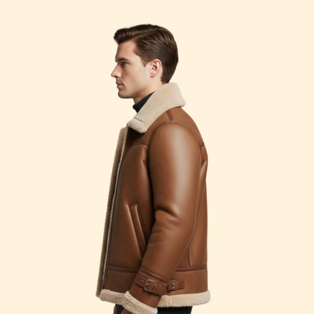 Men’s Flight Jacket with Sheepskin-Style Collar