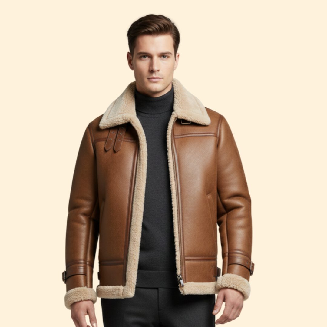 Men’s Flight Jacket with Sheepskin-Style Collar