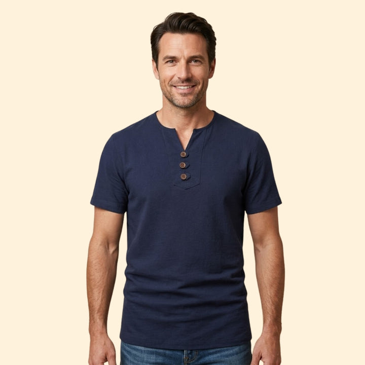 Men’s Henley T-Shirt with Three-Button Closure
