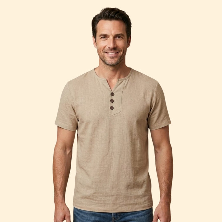 Men’s Henley T-Shirt with Three-Button Closure