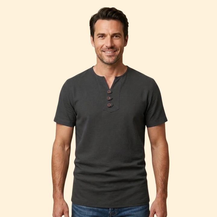 Men’s Henley T-Shirt with Three-Button Closure