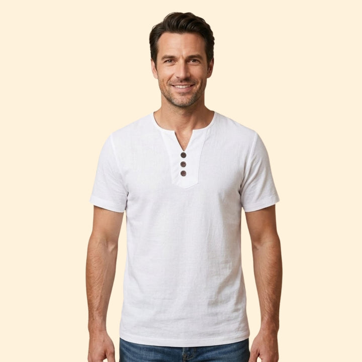 Men’s Henley T-Shirt with Three-Button Closure