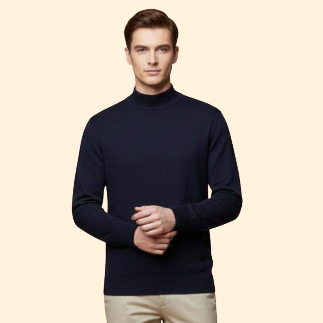 Men’s High-Neck Sweater with Ribbed Trim
