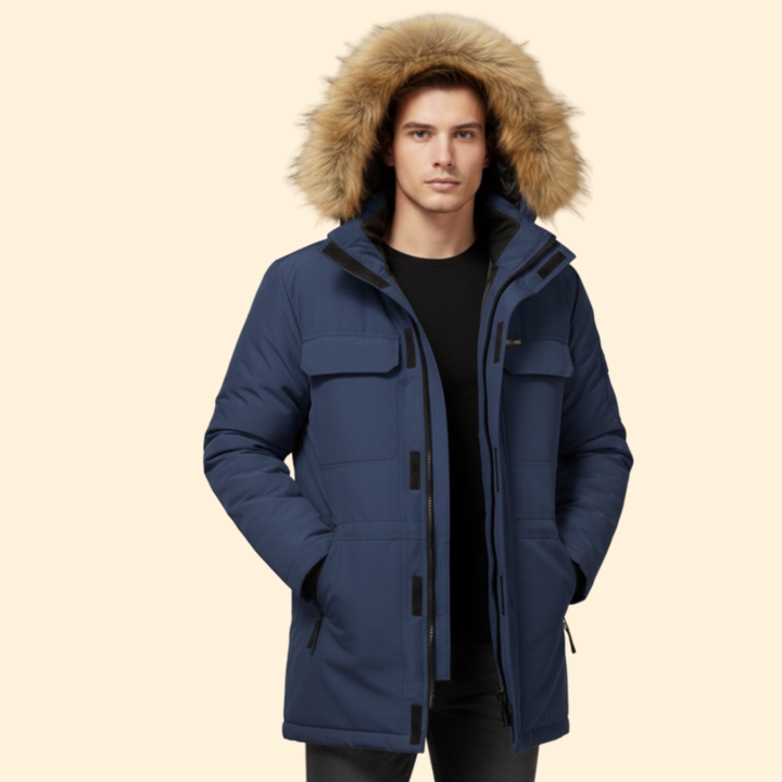 Men’s Parka with Hood and Zipper Closure
