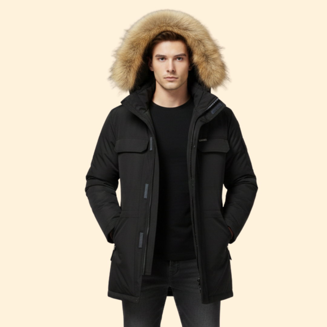 Men’s Parka with Hood and Zipper Closure