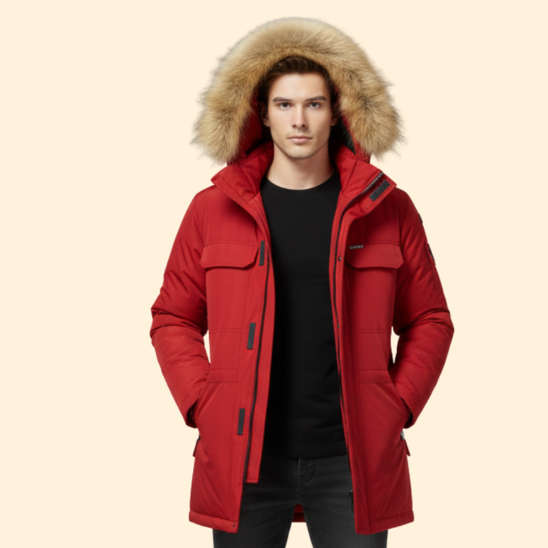 Men’s Parka with Hood and Zipper Closure