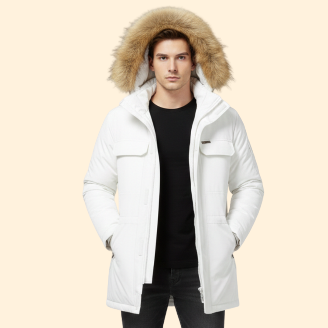 Men’s Parka with Hood and Zipper Closure
