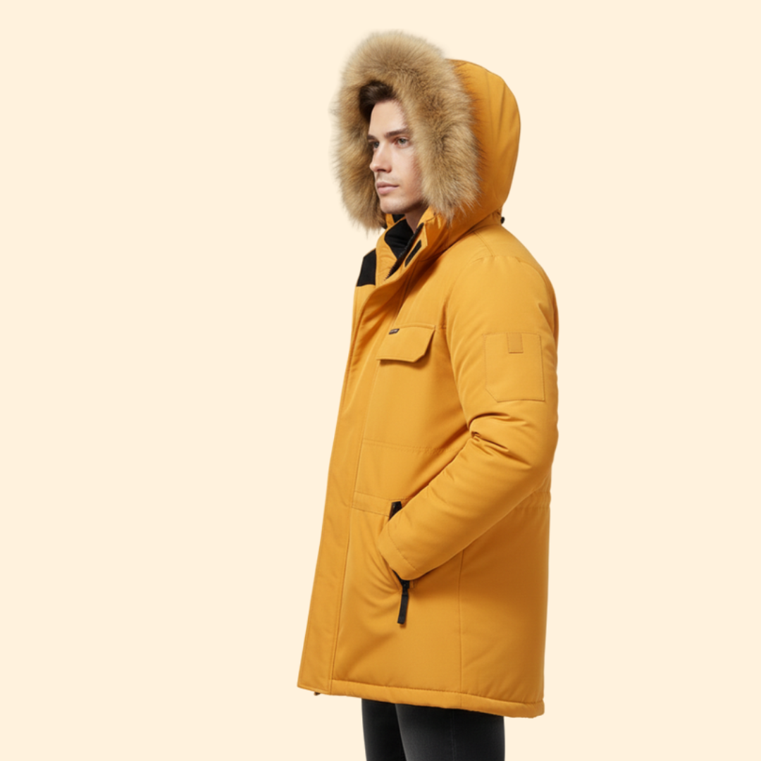 Men’s Parka with Hood and Zipper Closure