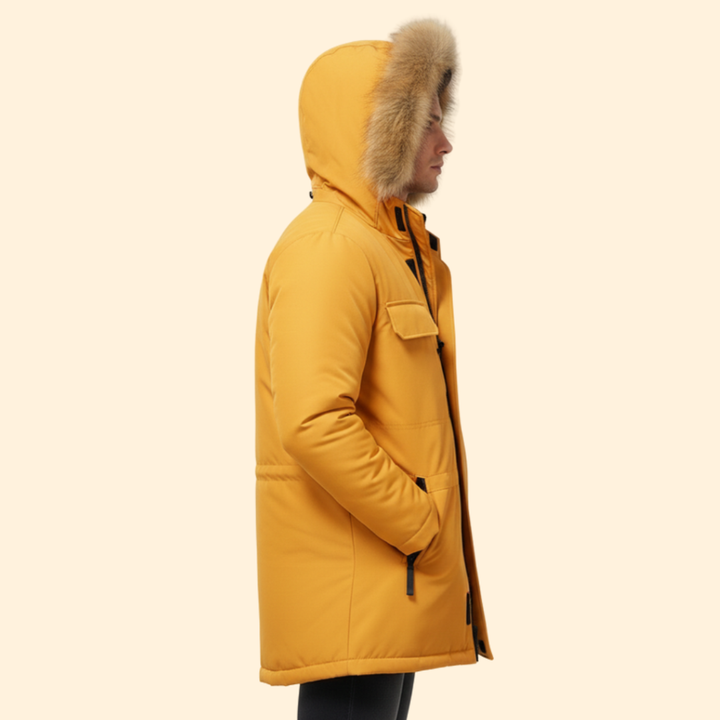 Men’s Parka with Hood and Zipper Closure