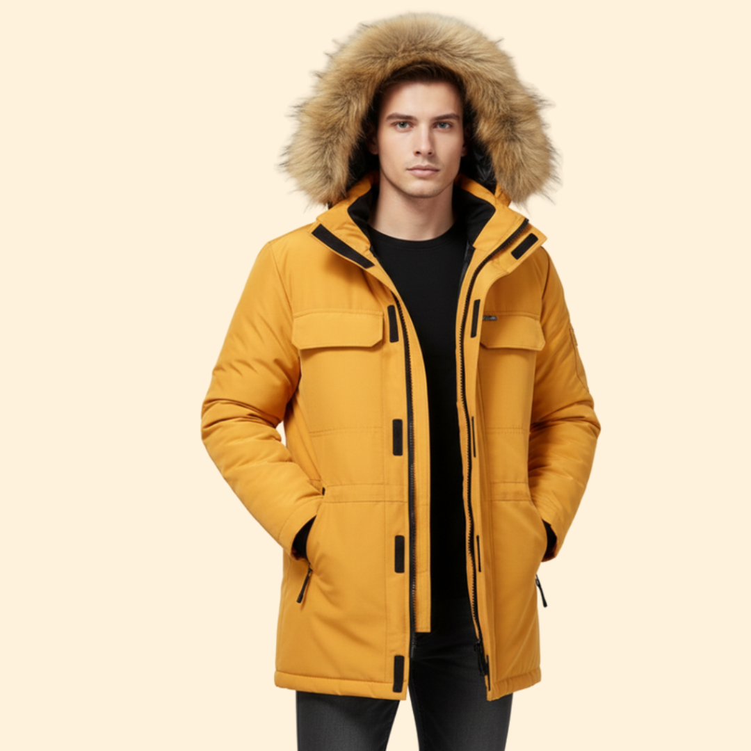 Men’s Parka with Hood and Zipper Closure