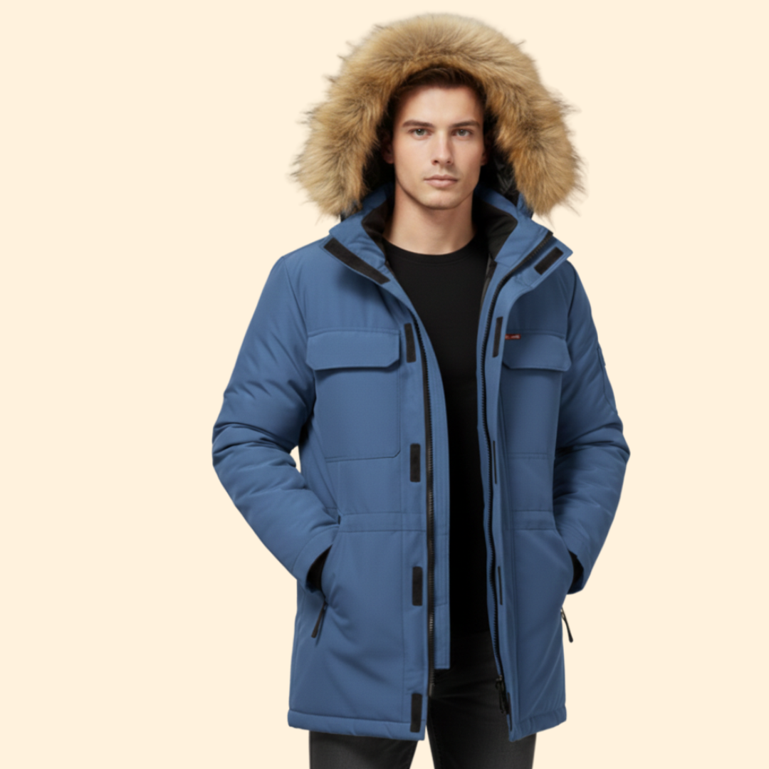 Men’s Parka with Hood and Zipper Closure