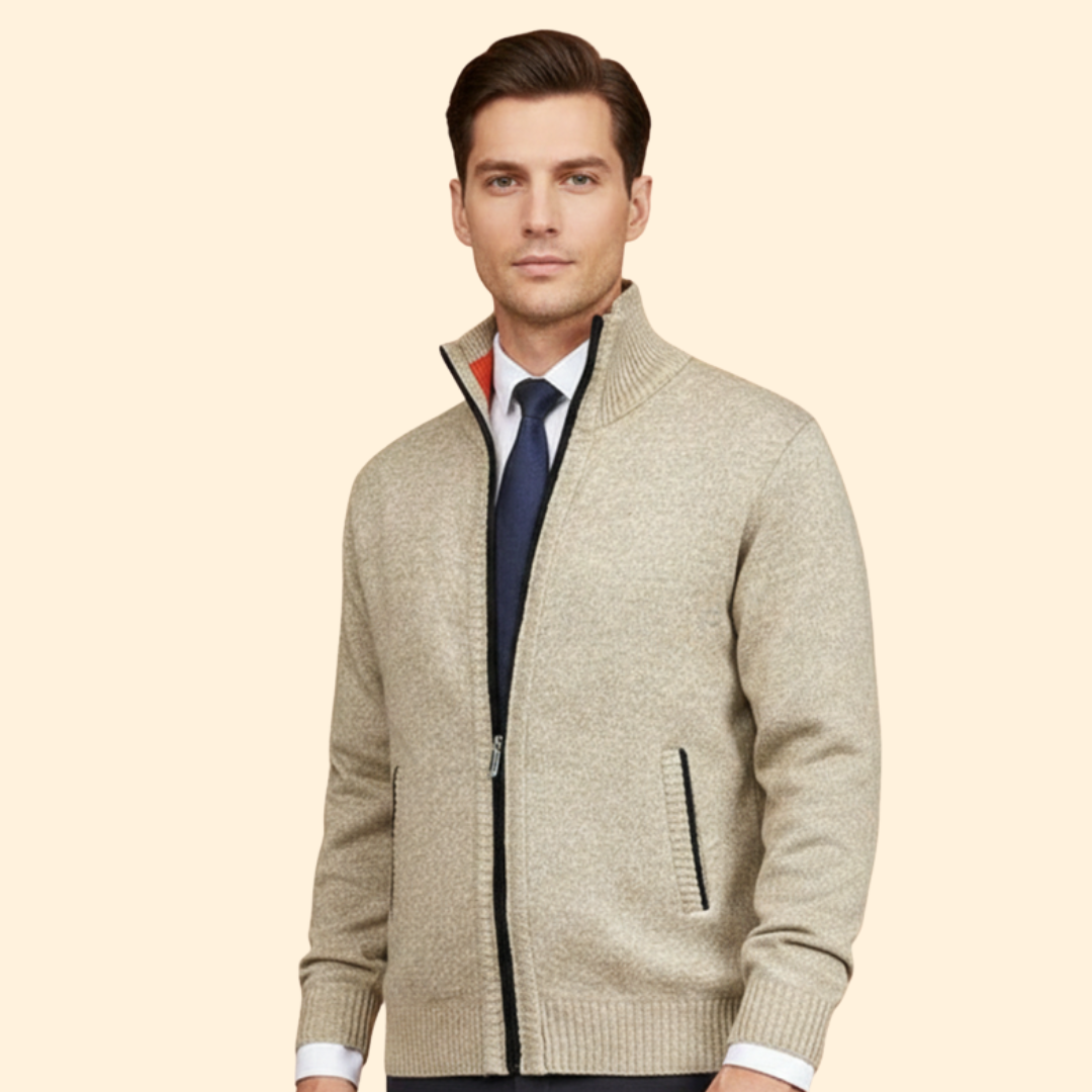 Men’s Jacket with Stand-Up Collar and Zipper