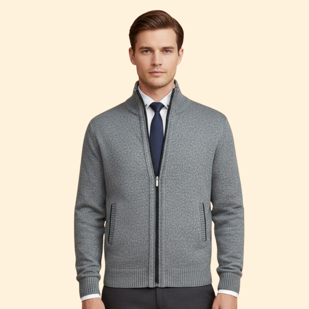Men’s Jacket with Stand-Up Collar and Zipper