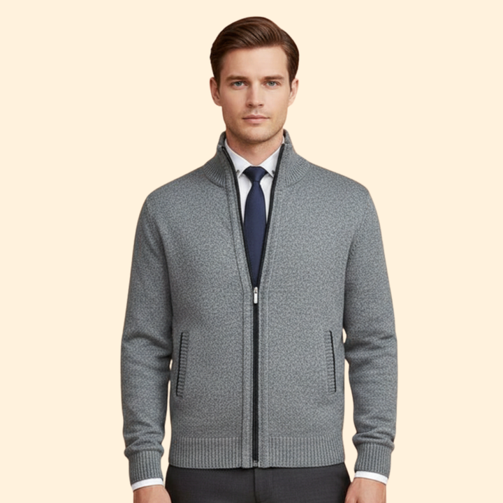 Men’s Jacket with Stand-Up Collar and Zipper