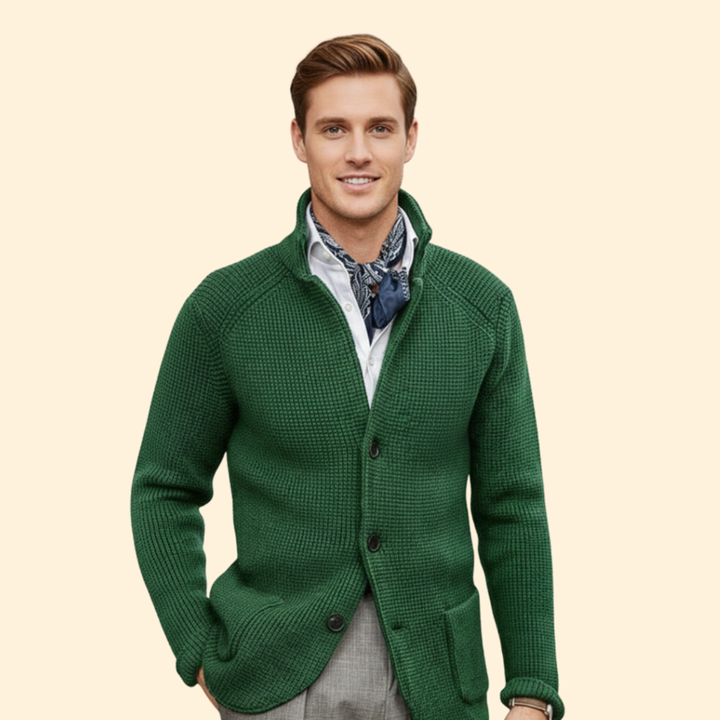 Men’s Knit High Neck Cardigan with Buttons
