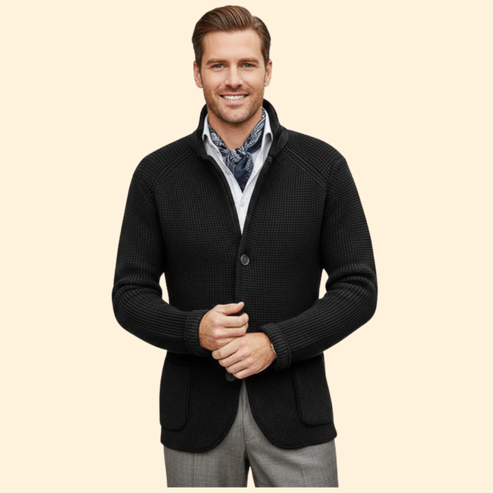 Men’s Knit High Neck Cardigan with Buttons