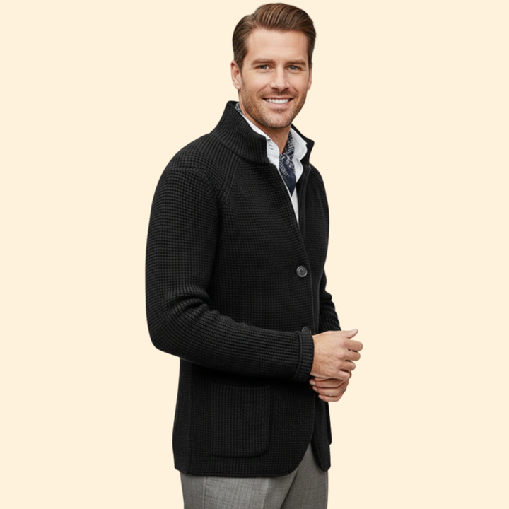 Men’s Knit High Neck Cardigan with Buttons