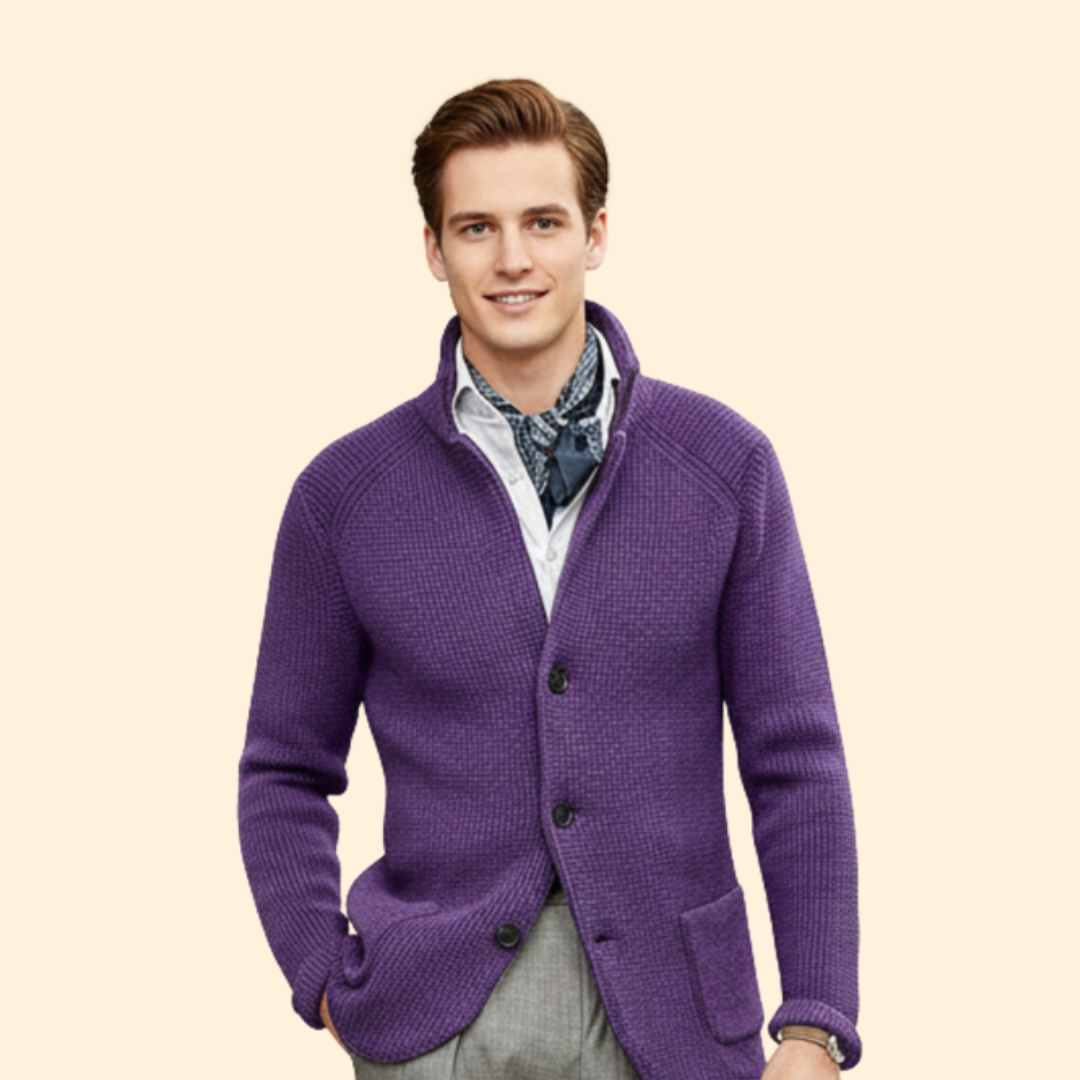 Men’s Knit High Neck Cardigan with Buttons