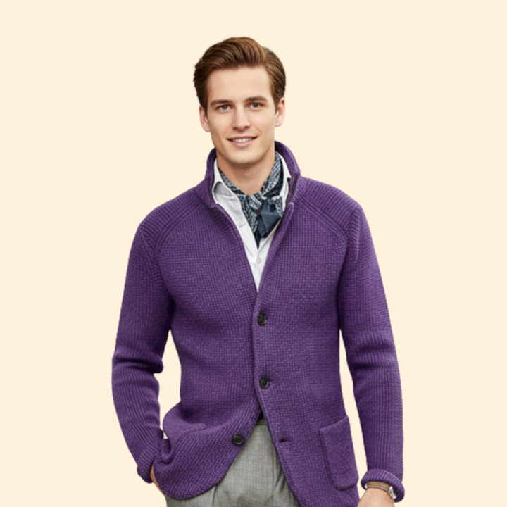 Men’s Knit High Neck Cardigan with Buttons