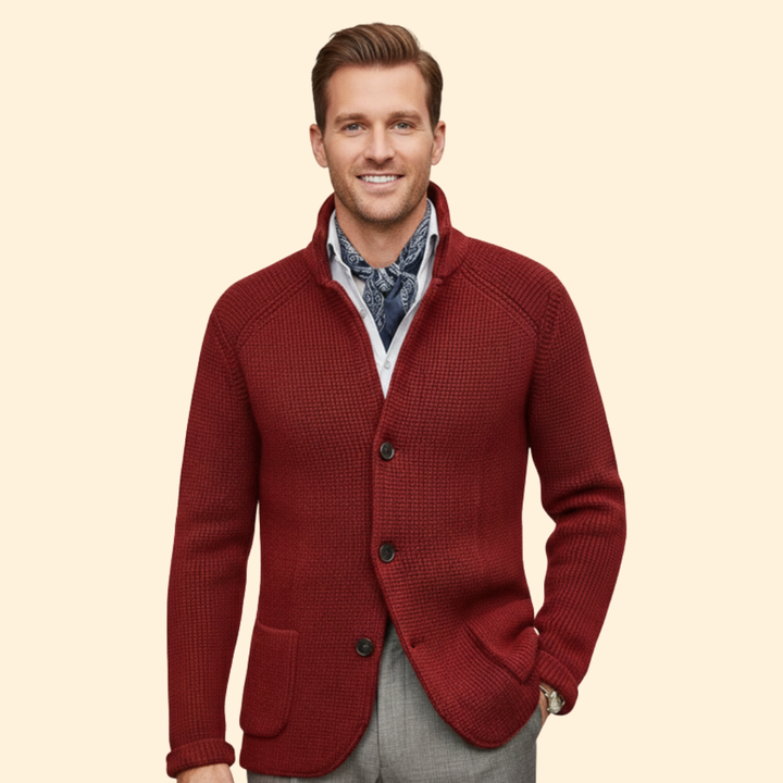 Men’s Knit High Neck Cardigan with Buttons