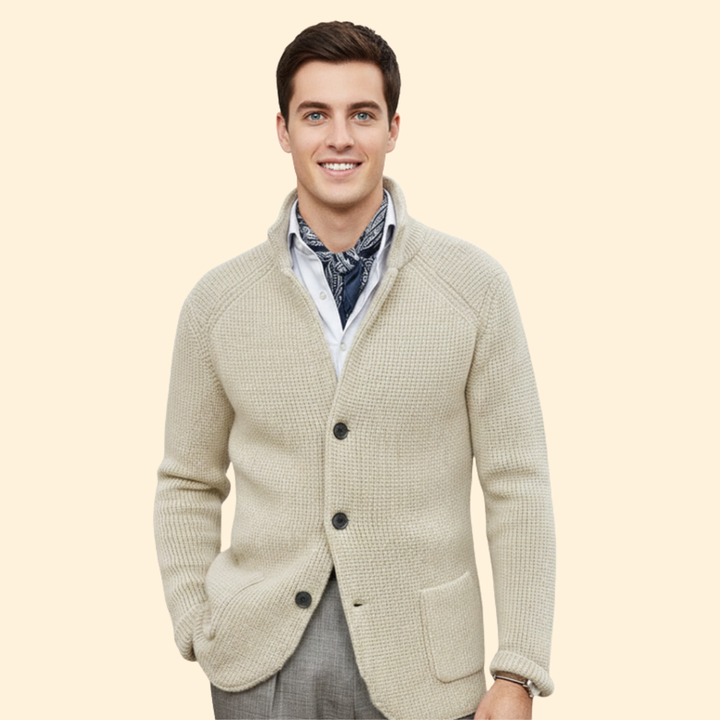 Men’s Knit High Neck Cardigan with Buttons