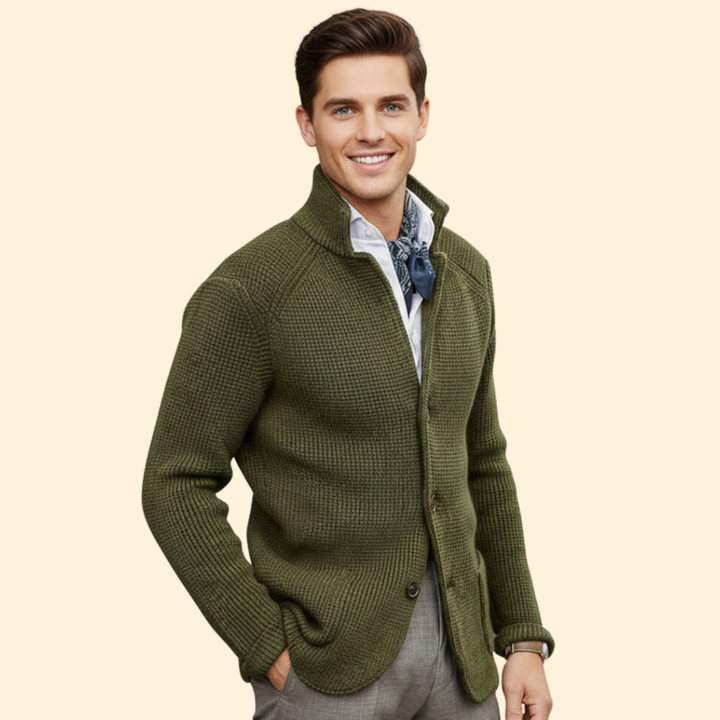 Men’s Knit High Neck Cardigan with Buttons