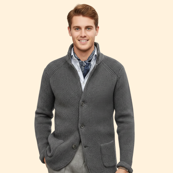 Men’s Knit High Neck Cardigan with Buttons