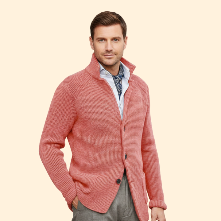 Men’s Knit High Neck Cardigan with Buttons