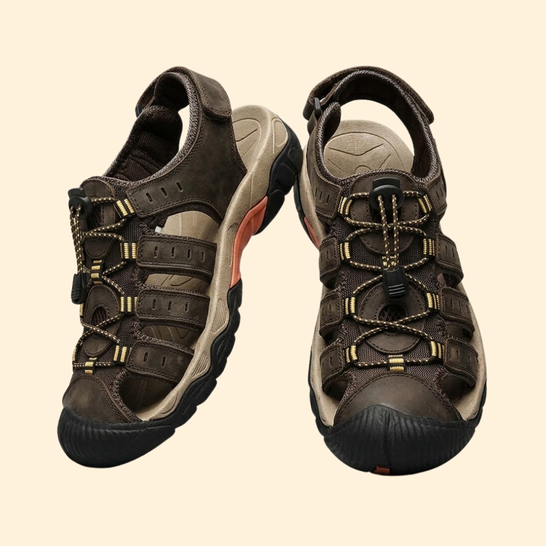 Men's Leather Sandals with Toe-Cap
