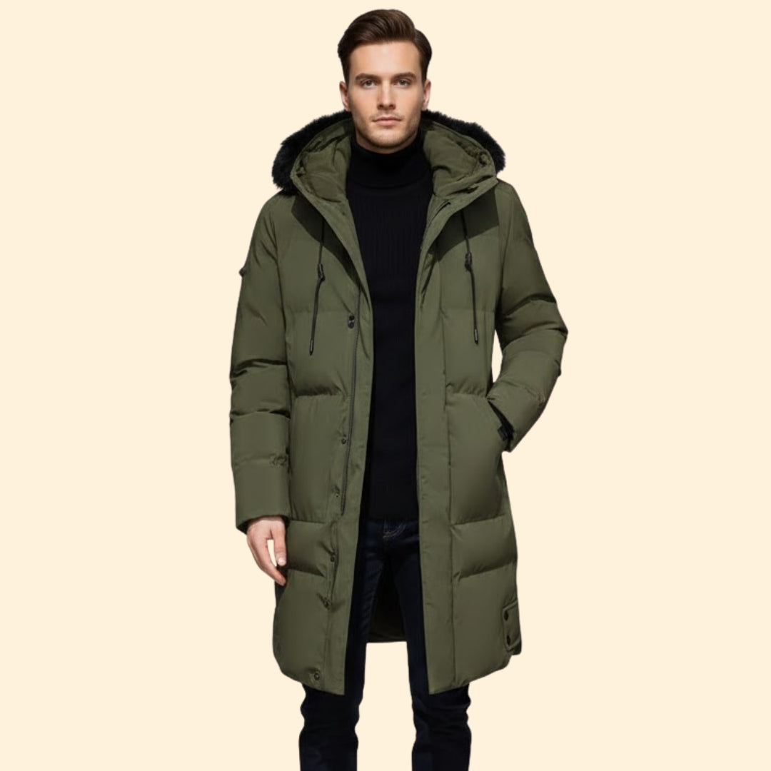 Men’s Long Winter Jacket with Hooded Design