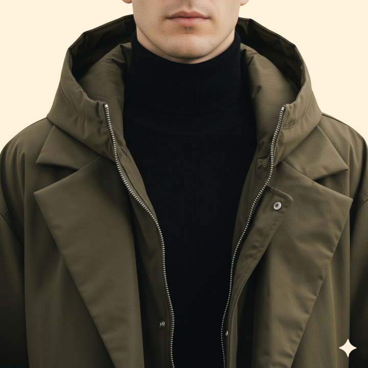 Men’s Long Coat with Hooded Design