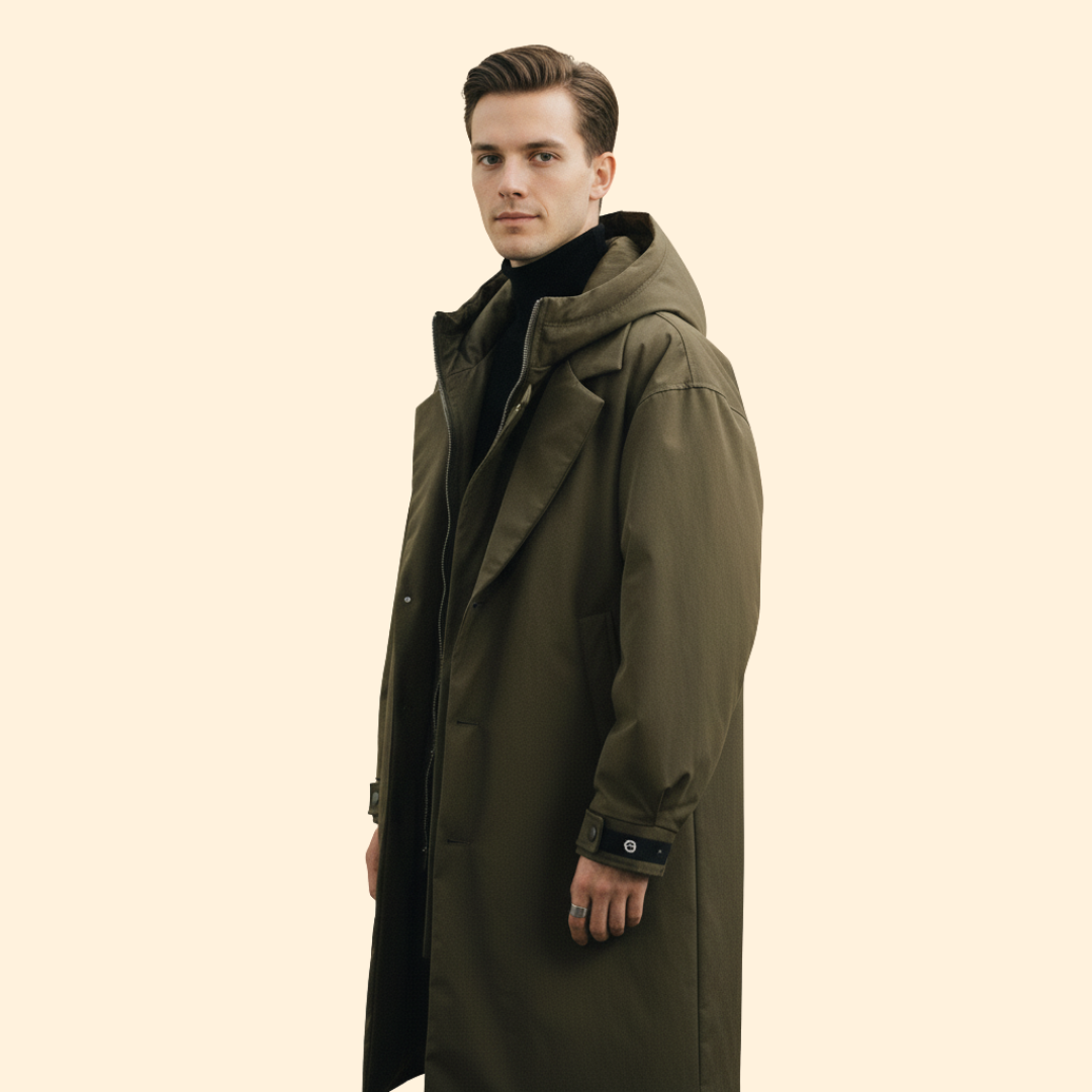 Men’s Long Coat with Hooded Design