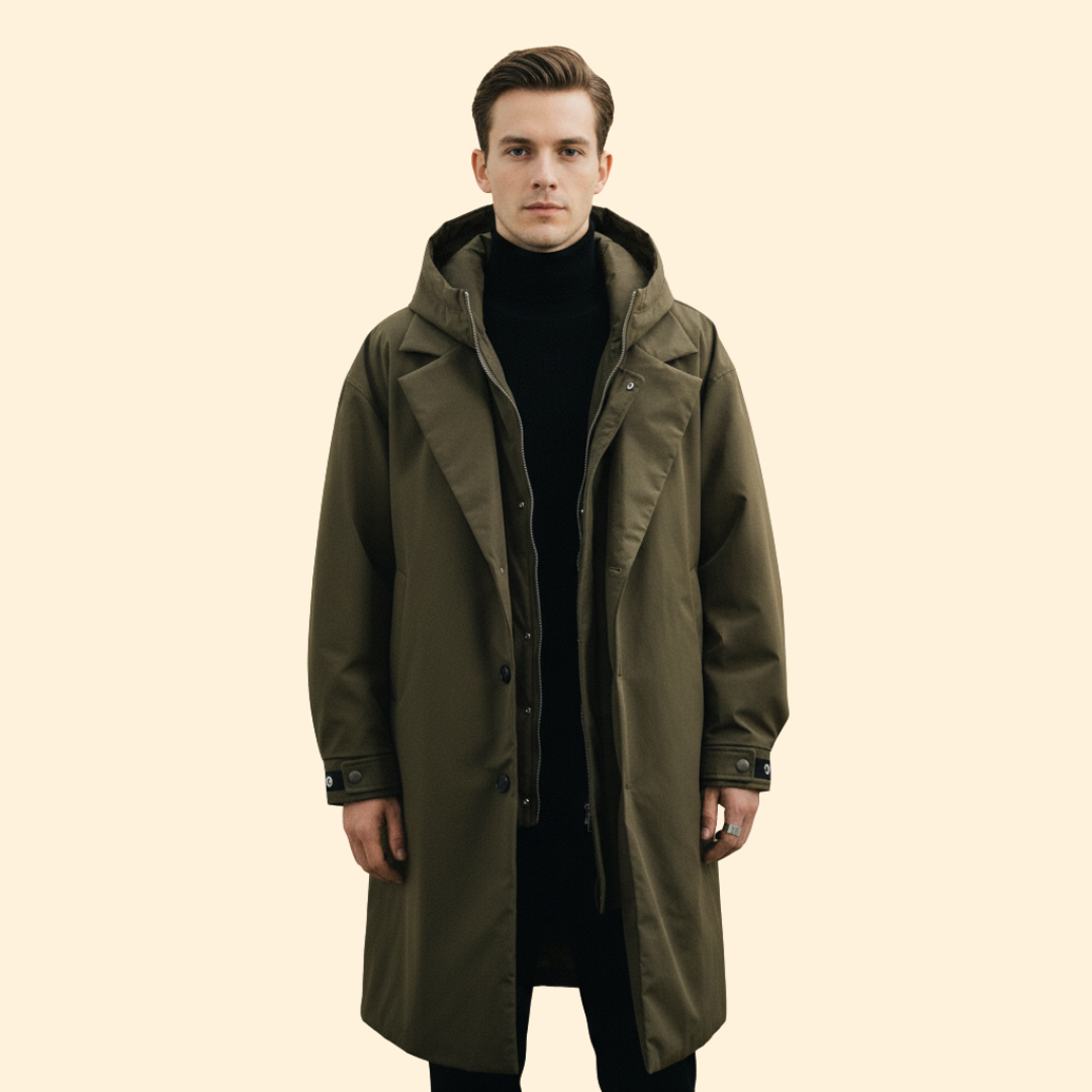 Men’s Long Coat with Hooded Design