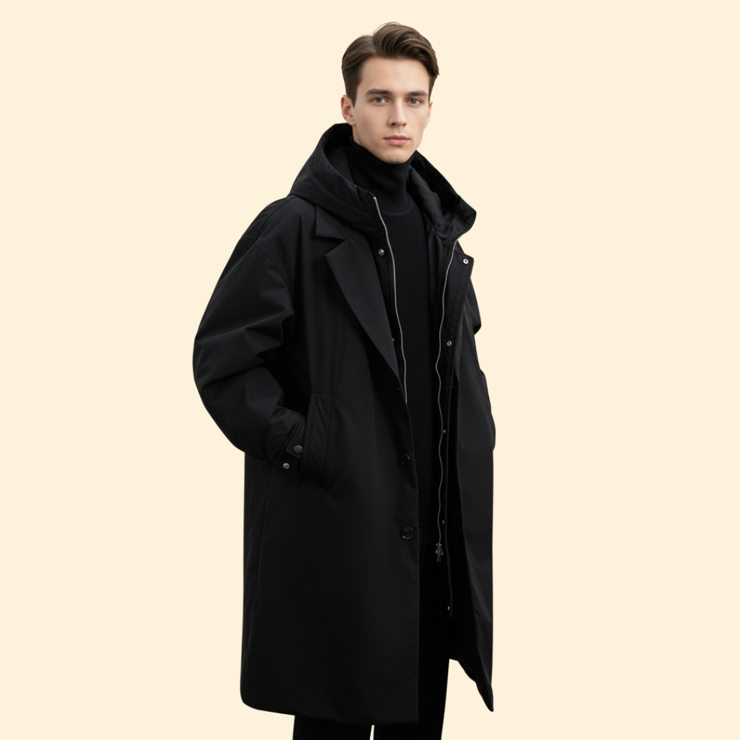 Men’s Long Coat with Hooded Design