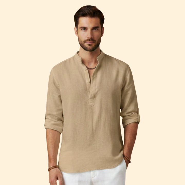 Men's Long Sleeve Shirt with Henley Collar